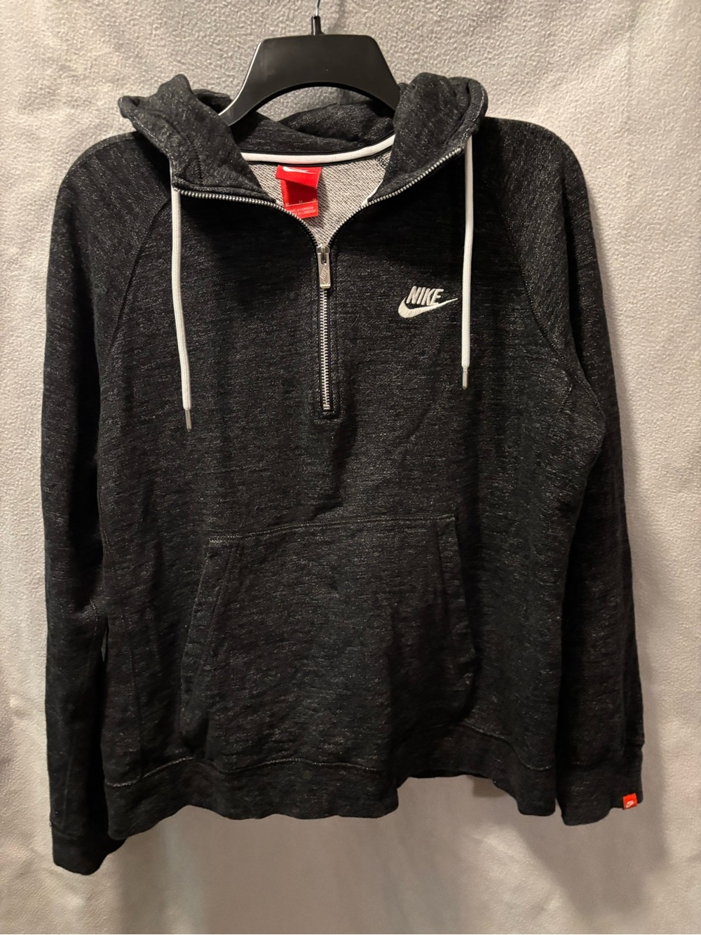 Nike Black Heather Zip-Up Hoodie with White Swoosh